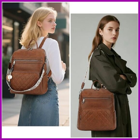 Large Leather Convertible Backpack Purse for Women Travel Work Handbag - Picture 3 of 7